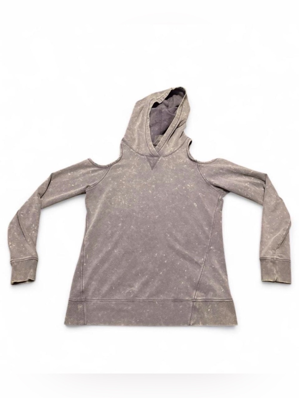 Calia Cold Shoulder Hoodie Sweatshirt Acid Wash Gray Purple Women's Size Small S
